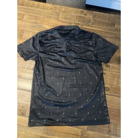 LEG3ND Golf Polo Shirt Mens Medium Black White Print Stretch Performance NWT - Picture 2 of 5